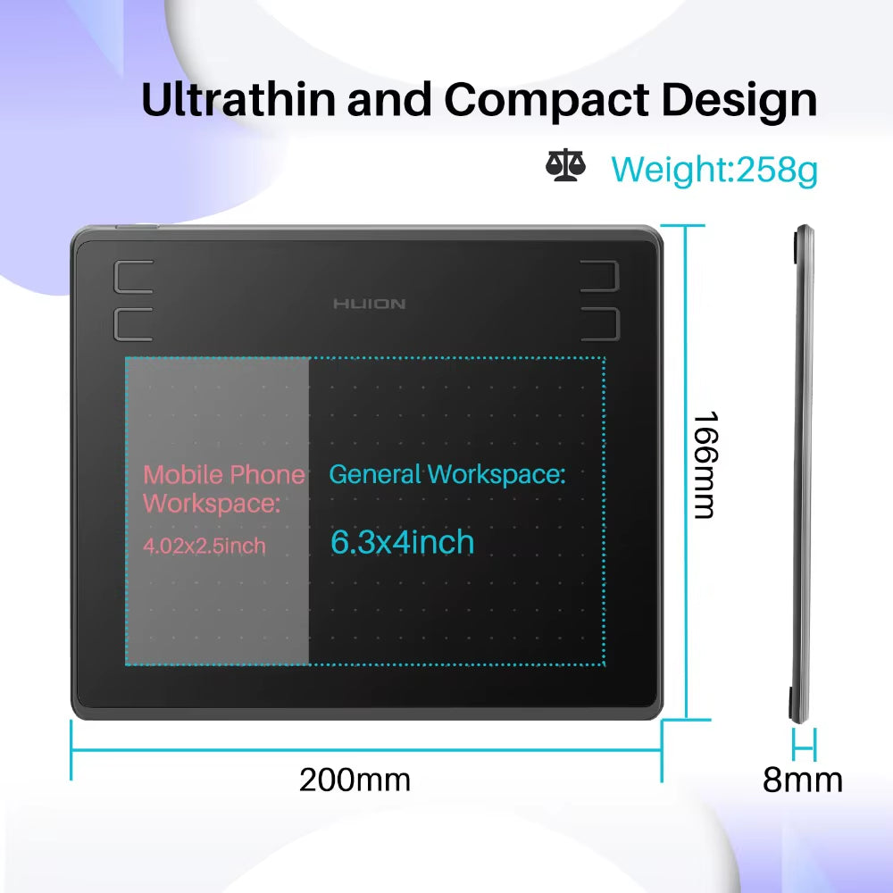 HS64 6X4 Inch Graphics Tablet Ultrathin Drawing Tablet PW100 Battery-Free Pen Tablet Customized Press Keys Android Support