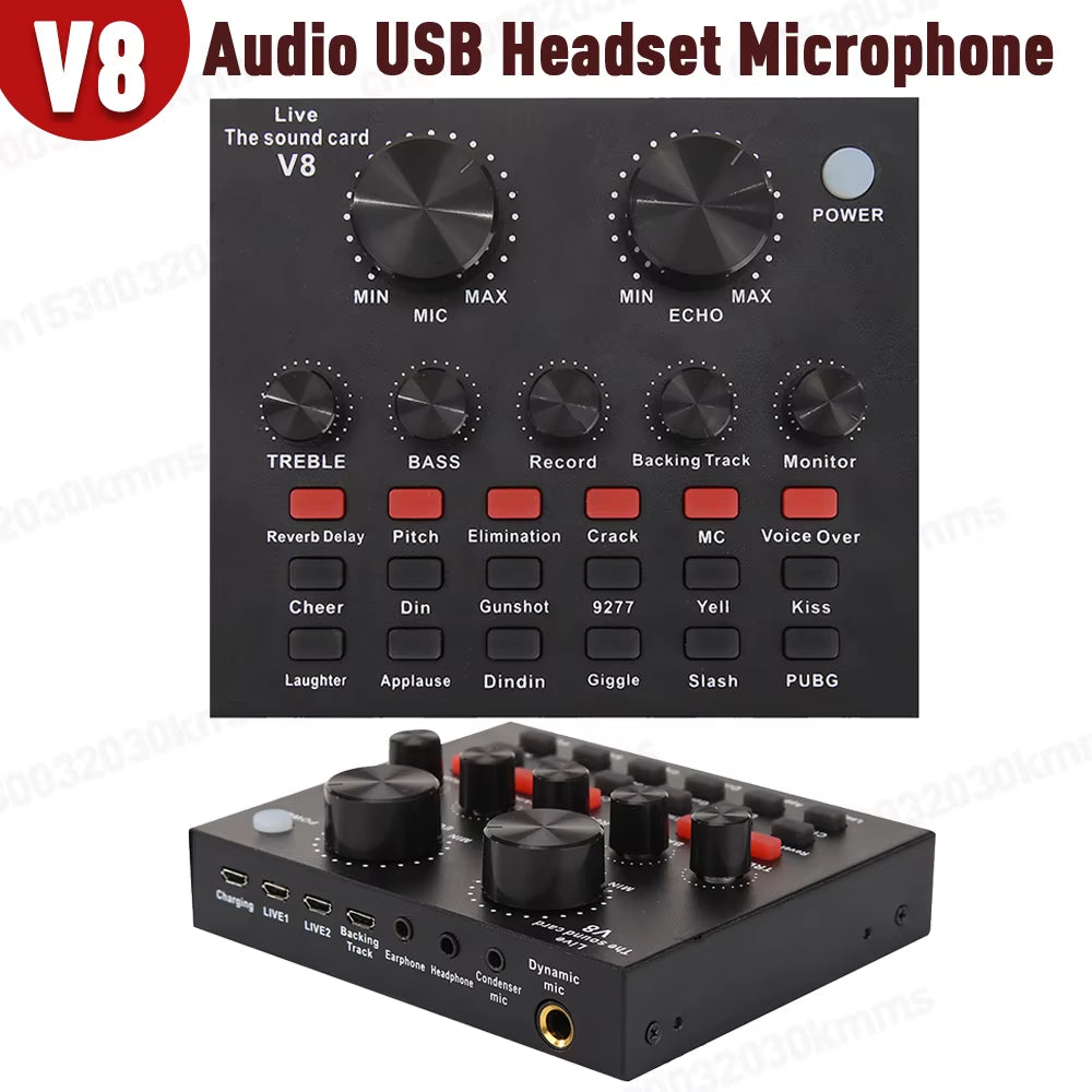 V8 USB 5.0 Audio Sound Card USB External Headset Microphone Webcast Live Broadcast Sound Card V8 Sound Card Звуковой Кабель