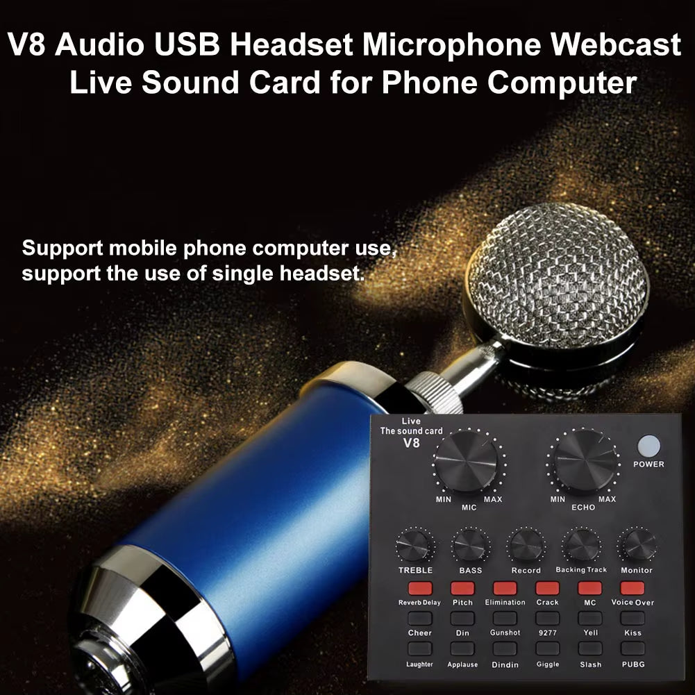 V8 USB 5.0 Audio Sound Card USB External Headset Microphone Webcast Live Broadcast Sound Card V8 Sound Card Звуковой Кабель